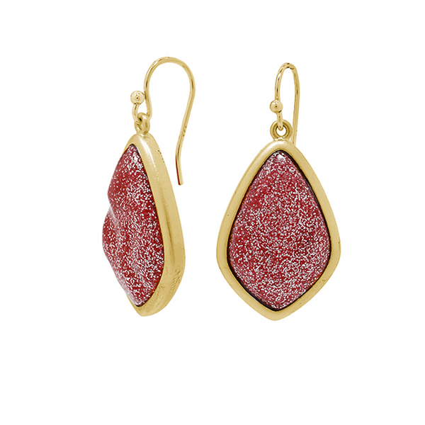 Matte Goldtone and Red Celestial Stone Earring