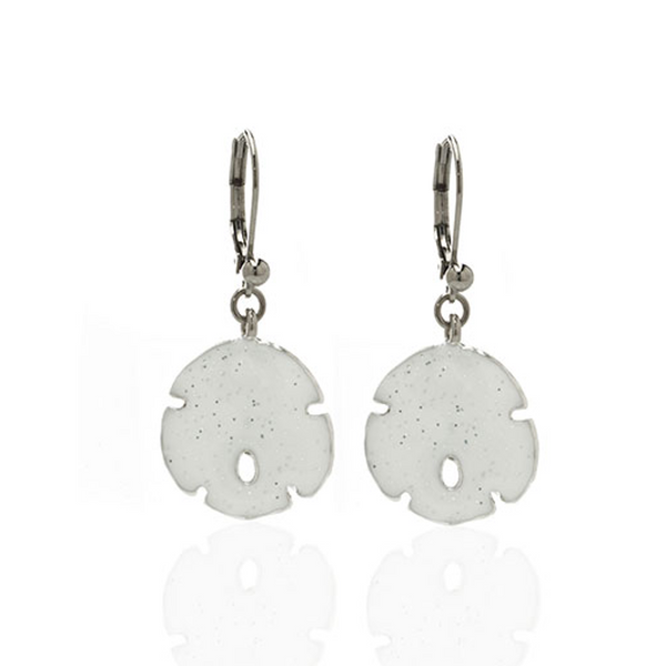 Stardust White Small Silvertone Sand Dollar Earrings