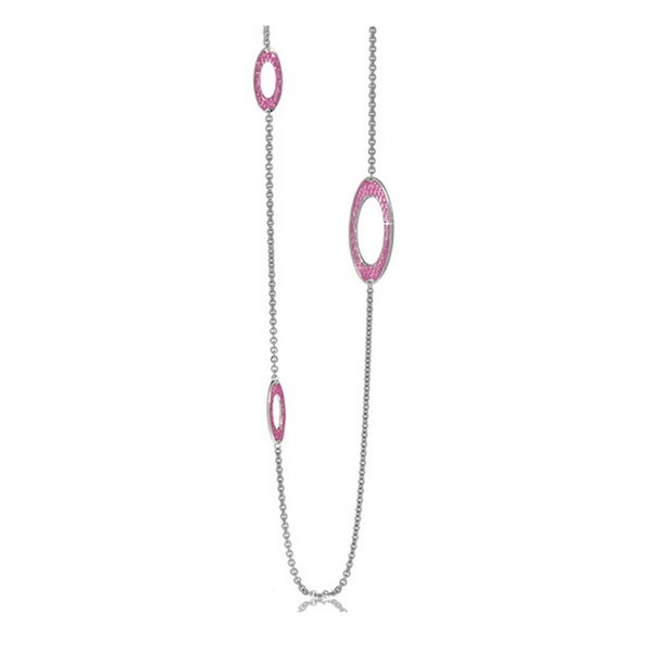 Magenta Silvertone Stardust Snakeskin Oval Chain Necklace