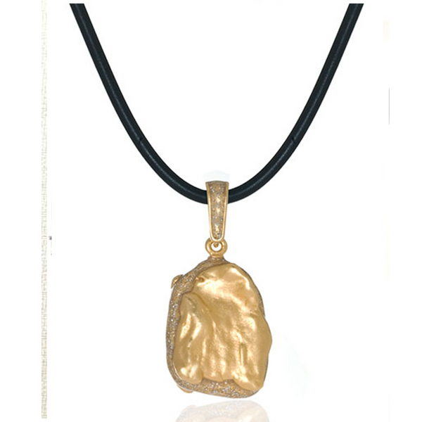 Black Rubber Matte Gold Tone Pendant Necklace