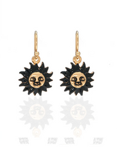 Black Sun Face Earrings on French Wire