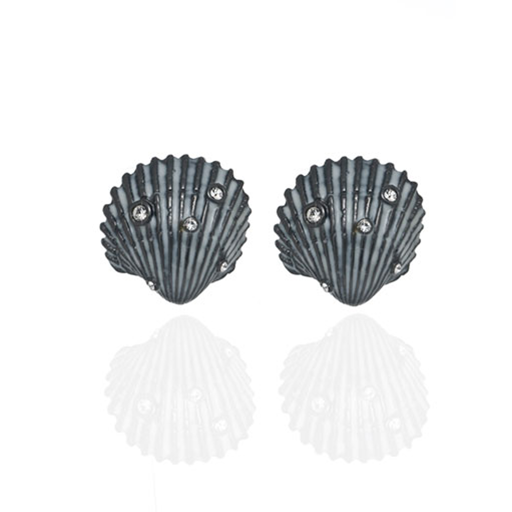 Small Seashell Crystal Button Earrings
