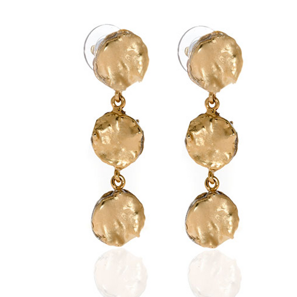 Matte Gold Tone Triple Drop Post Earring