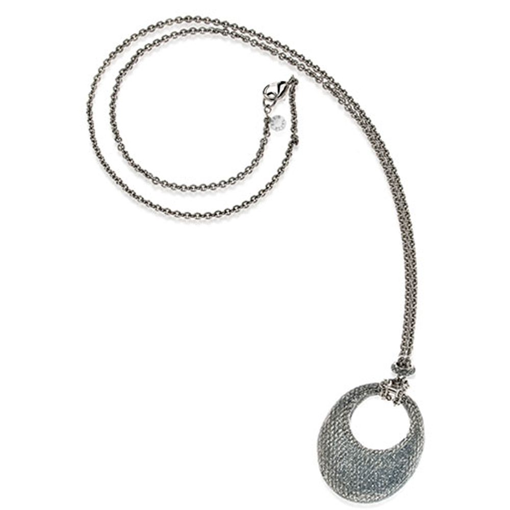 SnakeSkin Stardust Silvertone Open Disc Pendant Necklace