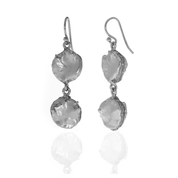 Matte Silver Tone Double Drop Earring on French Wire