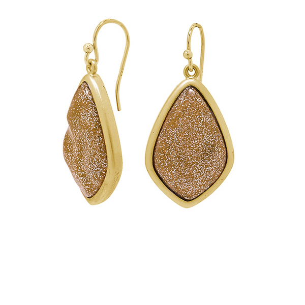 Matte Goldtone Celestial Stone Earrings