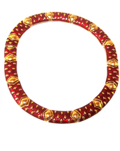 18" 22k Gold Plate & Red Enamel Necklace