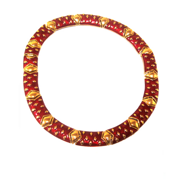 18" 22k Gold Plate & Red Enamel Necklace