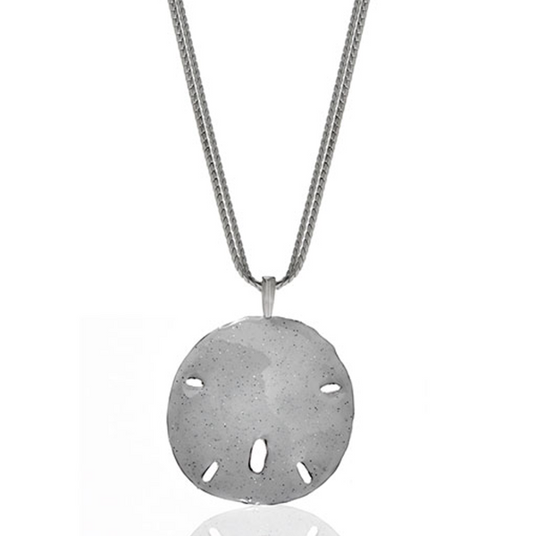 Stardust White Enamel Sand Dollar On Double Chain Necklace