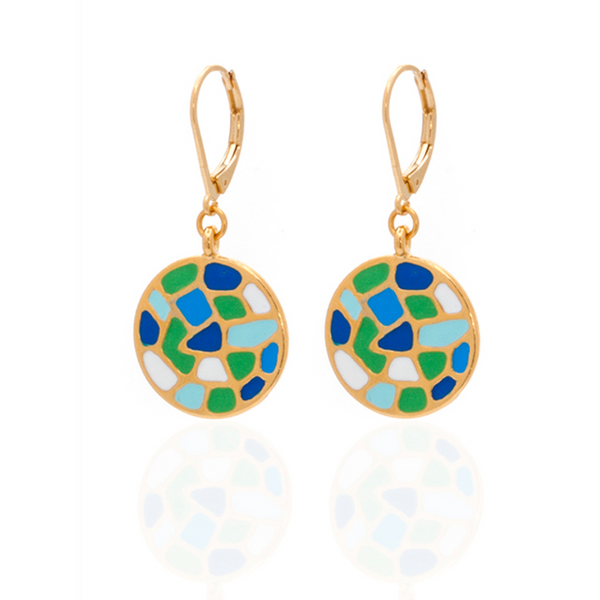 Multi Color Blue Green Round Earrings