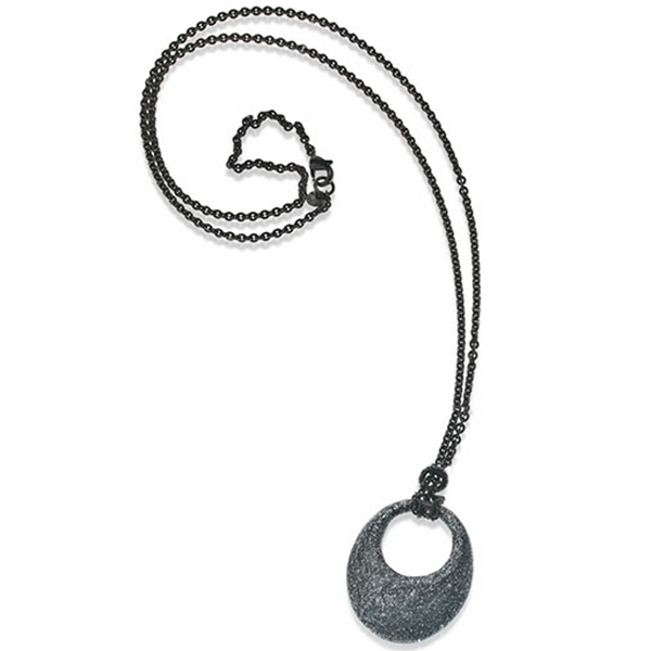 SnakeSkin Stardust Hematite Open Disc Pendant Necklace