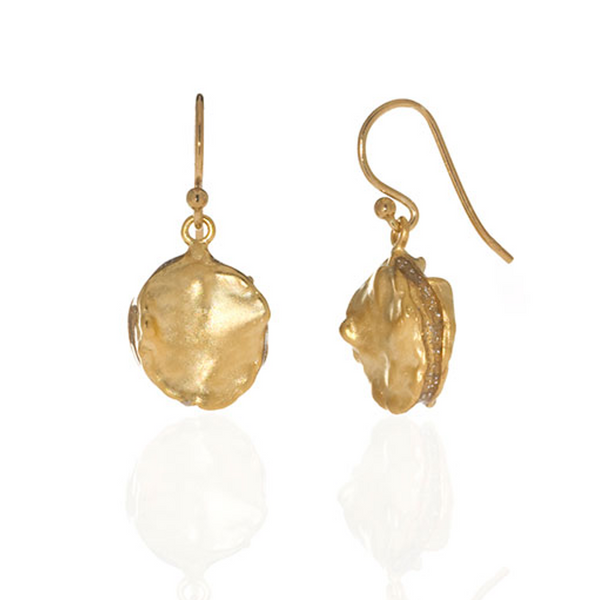 Matte Gold Tone Round Drop Earring on French Wire