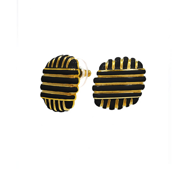 Goldtone Black Enamel Earring
