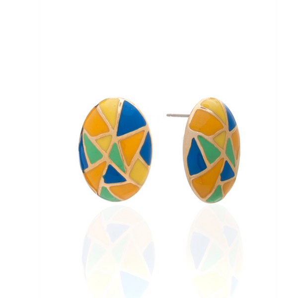 Multi Color Yellow Blue Oval Earrings