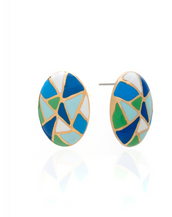 Multi Color Blue Green Oval Earrings