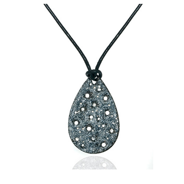 Stardust Hematite & Crystal Radiance Black Leather Necklace