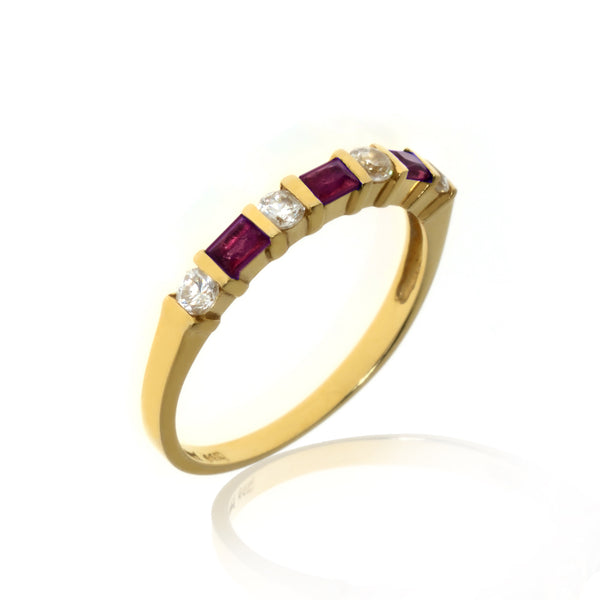 14k Yellow Gold Ruby Baguette w/Clear Round CZ Rings