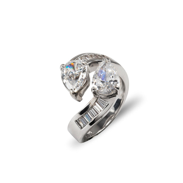 14k White Gold Dual Pair with Baguettes Ring