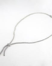 14K White Gold Barrel Set Lariat with Pave Ball Necklace