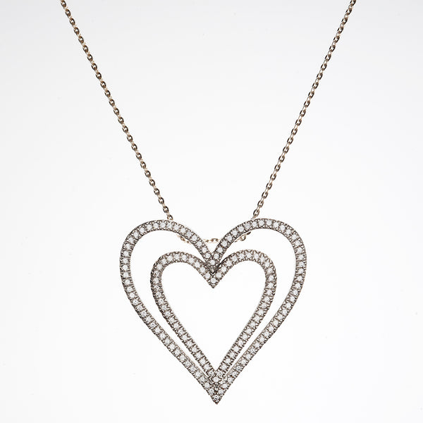 14k White Gold CZ Heart Pendant Necklace