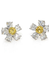 14k White Gold Flower Earrings With Canary Center