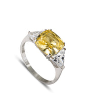 Sterling Silver Cubic Zirconia Canary Yellow Cushion Cut Ring 5.10 Carat Weight