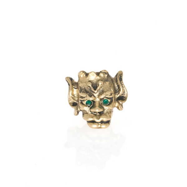 Antique Goldtone Goblin with Emerald Eyes