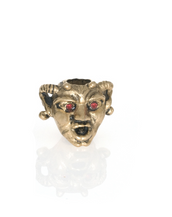 Antique Goldtone Horned Gargoyle with Siam Eyes Charm