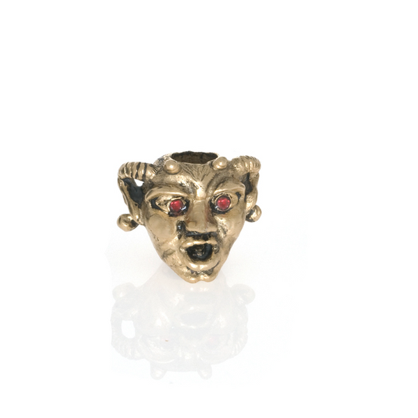 Antique Goldtone Horned Gargoyle with Siam Eyes Charm
