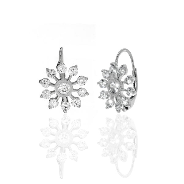 Round CZ  Sterling Silver Leverback Earrings