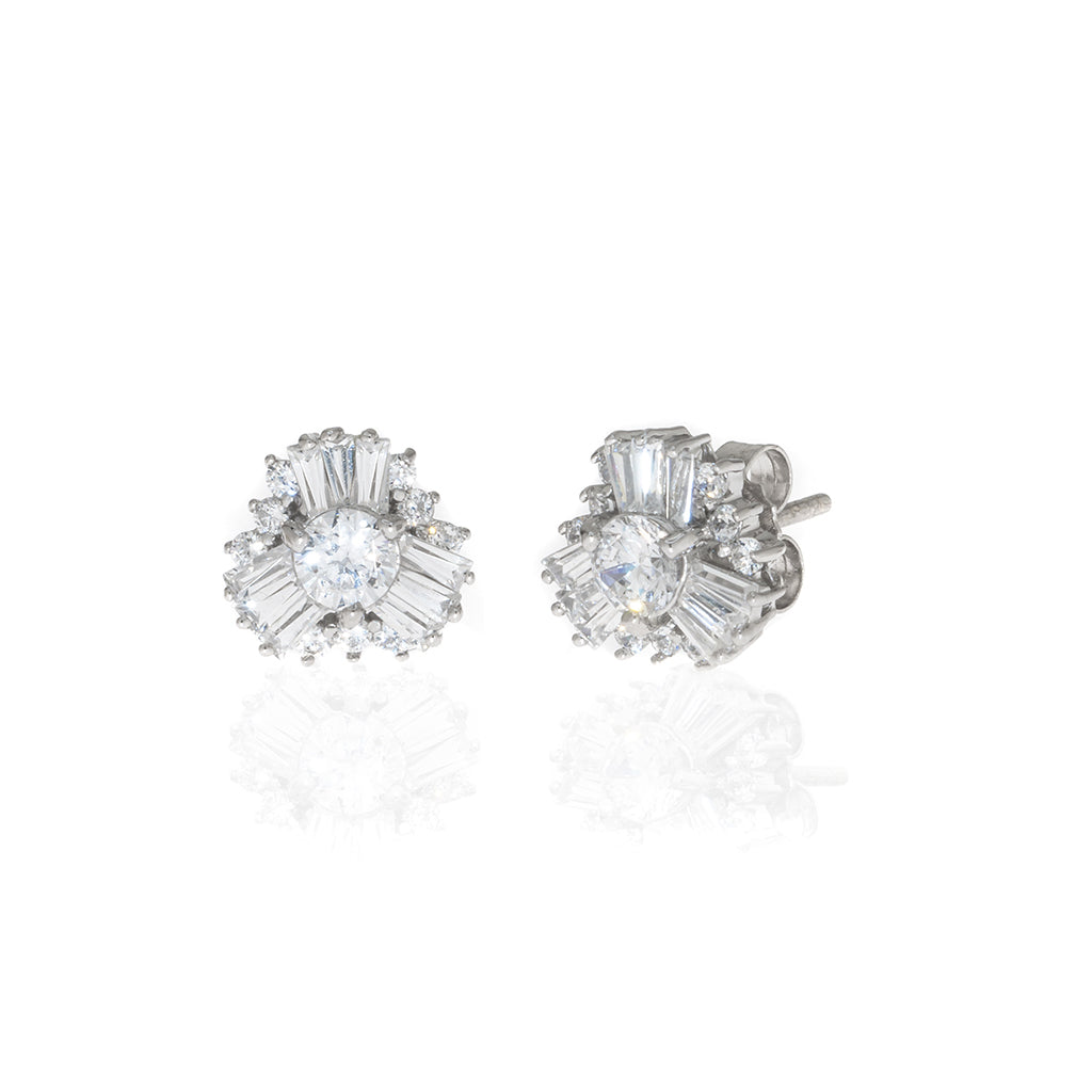 3.6 Carat Round CZ With Baguettes Sterling Silver Earrings