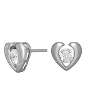 Sterling Silver CZ Heart Pierced Earrings