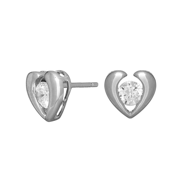 Sterling Silver CZ Heart Pierced Earrings