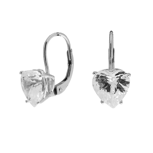Sterling Silver CZ Heart Leverback Earrings