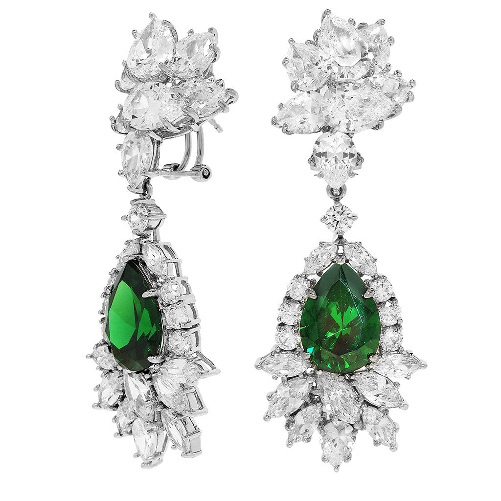 Sterling Silver Emerald CZ Drop Earrings