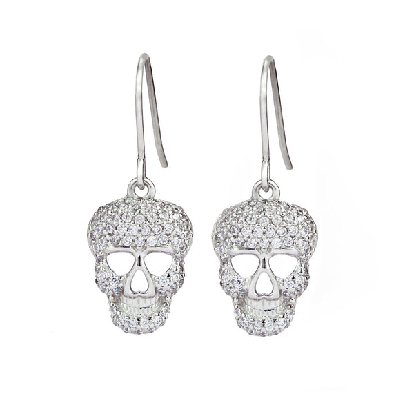 Sterling Silver Skull Drop Earrings