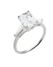 Sterling Silver Emerald Cut CZ Ring with Baguettes