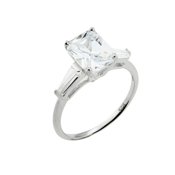 14k White Gold Emerald Cut CZ Ring