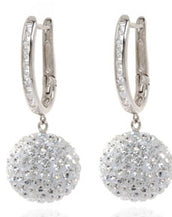 Silver 10MM Crystal Ball Drop Earrings