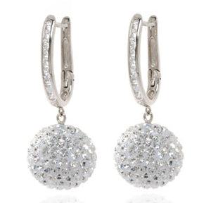Silver 10MM Crystal Ball Drop Earrings