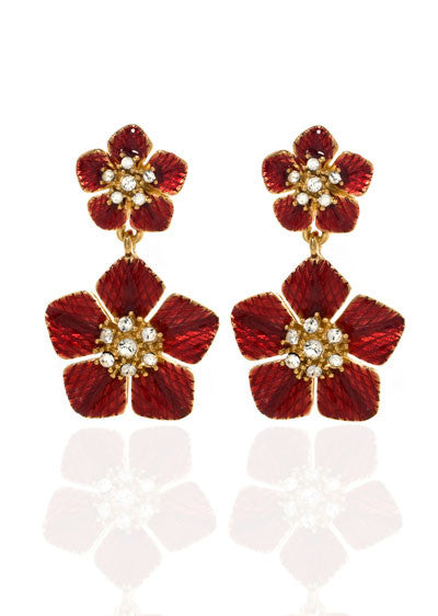 Garden of Love Red Flower Drop Earrings