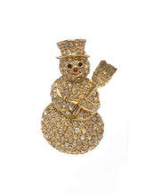 Gold Tone Caviar Crystal Snowman Pin