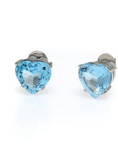 19 Carat Blue Topaz Heart Earrings Set In 14K White Gold