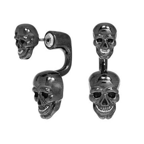 Hematite Double Skull Earrings