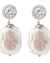 Sterling Silver Baroque Pearl with Cubic Zirconia Drop Earrings