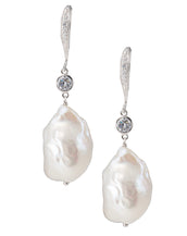 Sterling Silver Baroque Pearl with Crystal  Drop Earrings