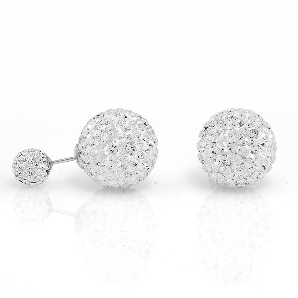 Sterling Silver Clear Bubble Back Crystal Ball Earrings