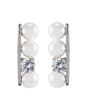 Sterling Silver 6mm Glass Pearls with Cubic Zirconia Drop Earrings