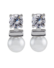 Sterling Silver 8mm Glass Pearls with Cubic Zirconia Drop Earrings