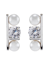 Sterling Silver 7mm Glass Pearls with Cubic Zirconia Drop Earrings